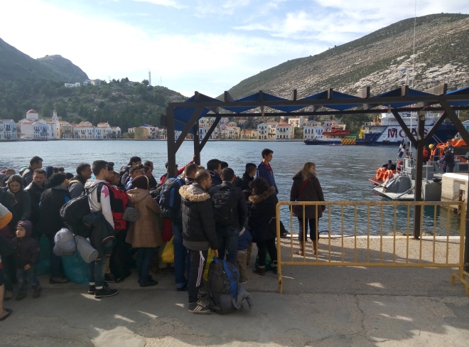 Refugees being cleared off Kastellorizo onto a MOAS boat